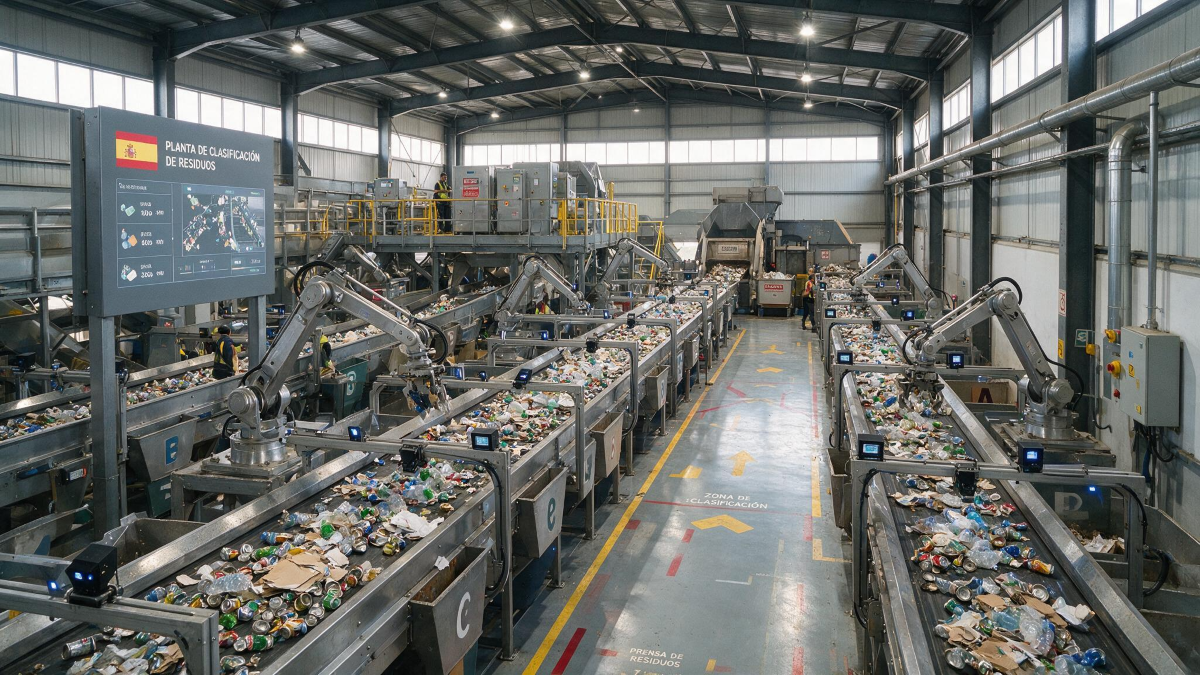 Interior de planta de clasificación de residuos